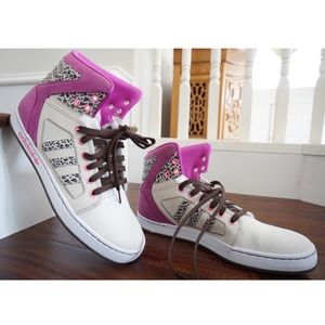 ADIDAS Cream/Purple Cheetah Print High Top Shoes